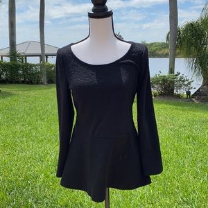 Anthropologie Black Peplum Shirt with Keyhole